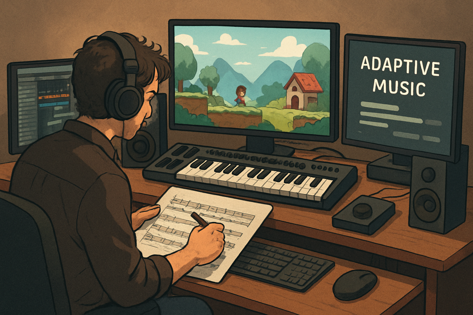 Composer working on adaptive video game music