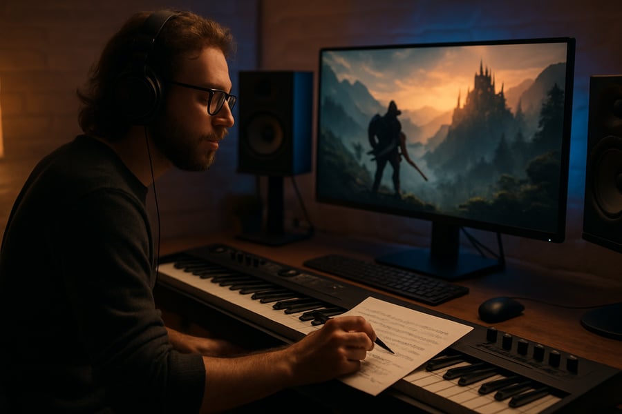 Composer working on immersive game music Composer working on immersive game music